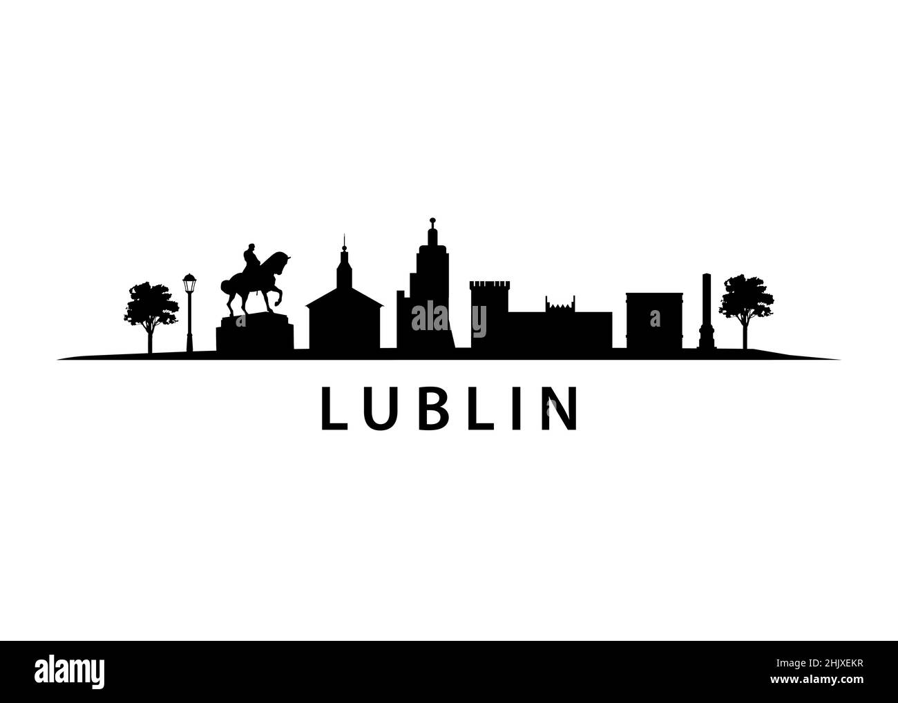 Città europea di Lublino in Polonia, edifici, strade, città vecchia e monumenti, architettura lucidica, panorama paesaggio skyline grafica vettoriale piatta Illustrazione Vettoriale