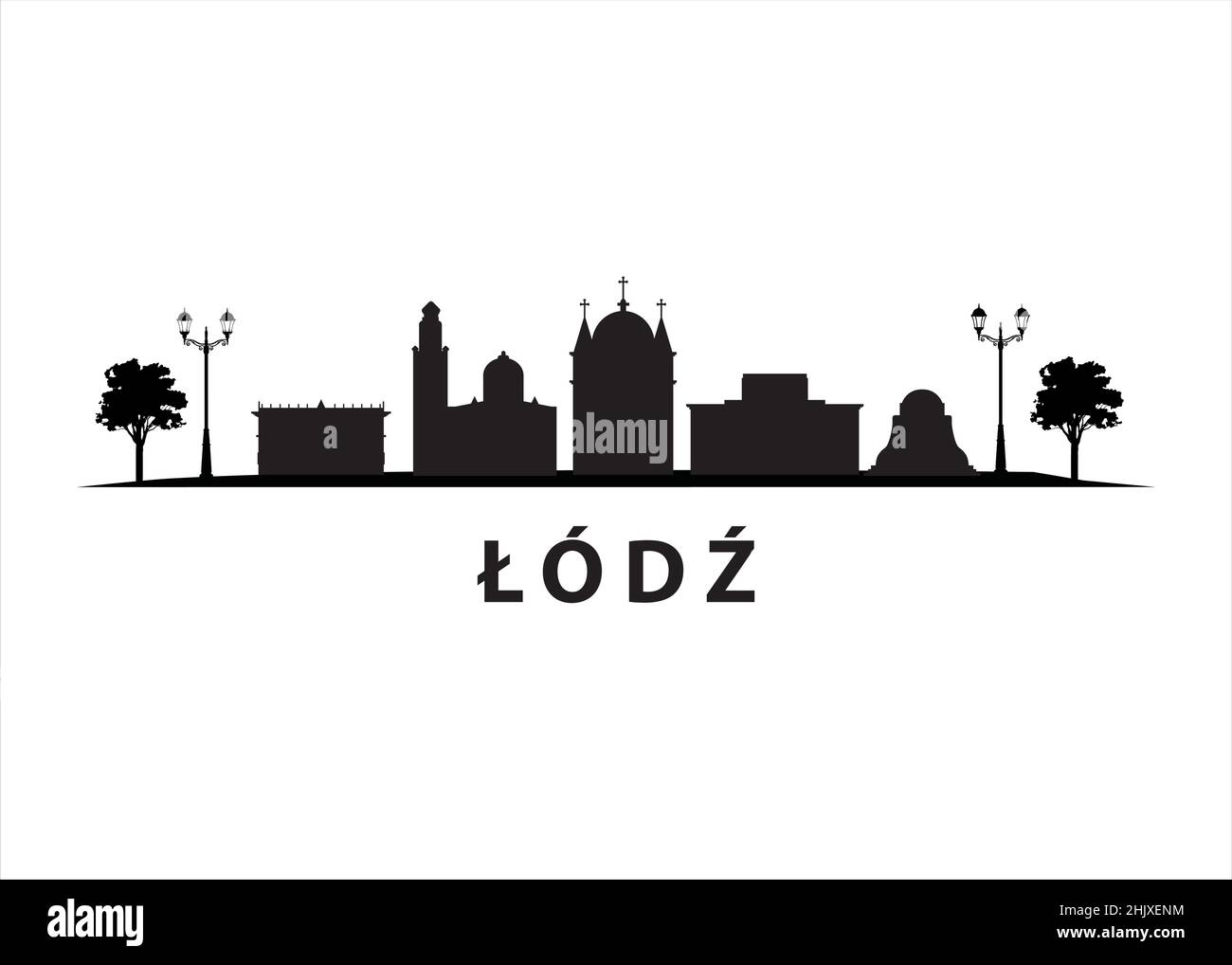 Łódź Paesaggio della città dello skyline in Polonia Illustrazione Vettoriale