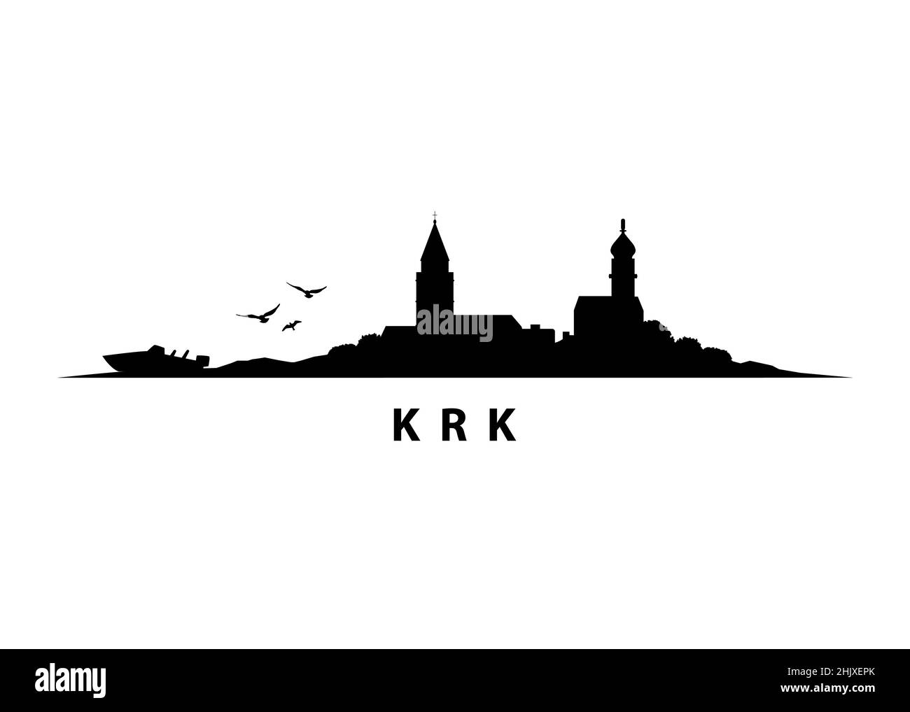 Krk Island Croazia Vector Black Shape Ink Silhouette Graphic Illustrazione Vettoriale