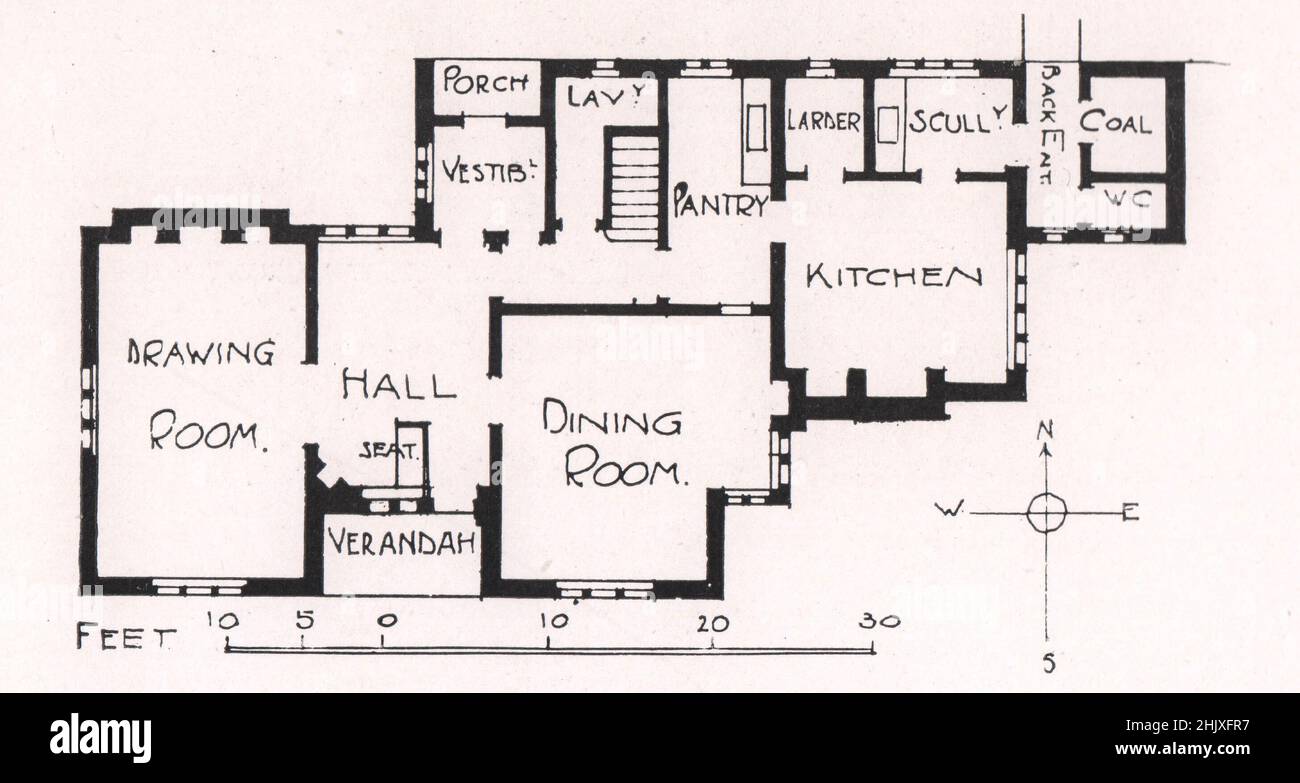 Piano terra di Lane End, Walton Heath. Surrey. Tre piccole Case. - Disegnato da P. Morley Horder (1922) Foto Stock