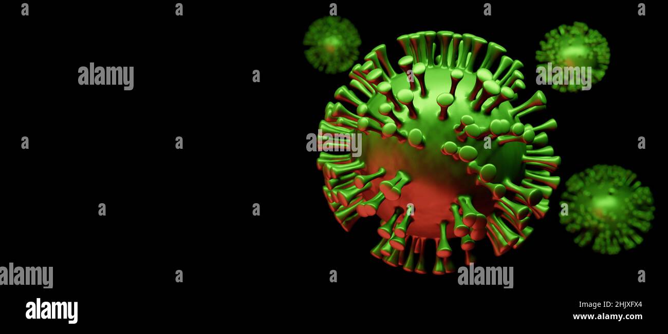 Illustrazione di un gruppo di cellule virali, visualizzazione di un'infezione Foto Stock