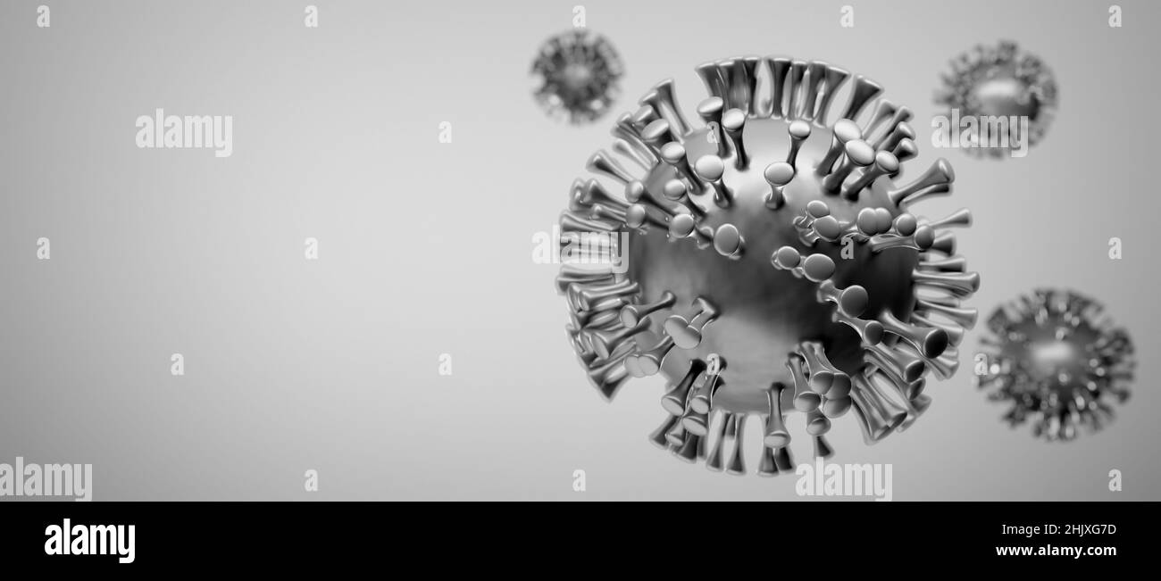Illustrazione di un gruppo di cellule virali, visualizzazione di un'infezione Foto Stock