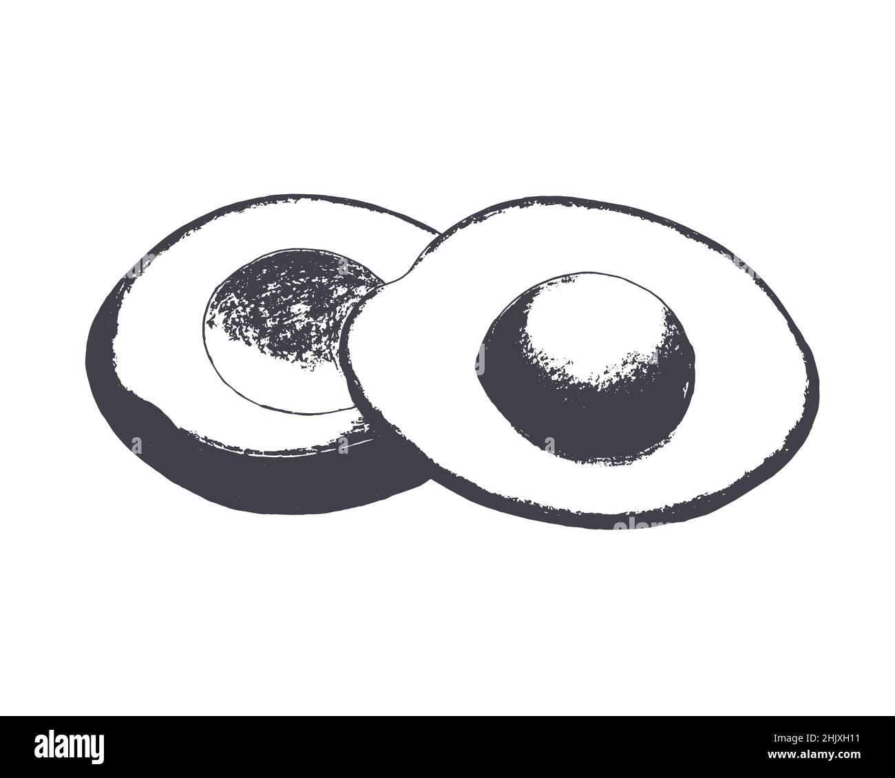 Avocado schizzo timbro impronta matita disegno, isolato, sfondo bianco. Illustrazione vettoriale Illustrazione Vettoriale