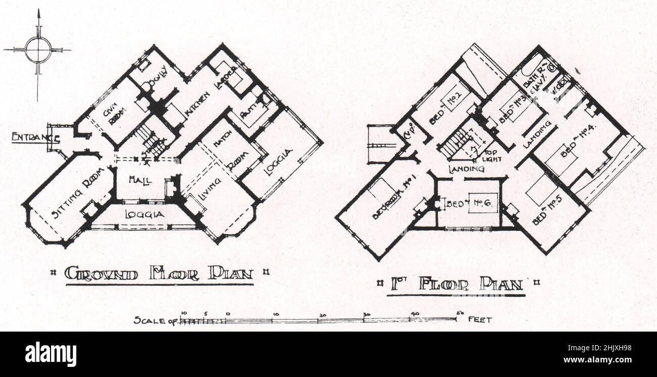 Manor Cottage, Acle, Norfolk - pianta del piano terra :' 1st pianta del piano. J. Owen Bond, architetto (1908) Foto Stock