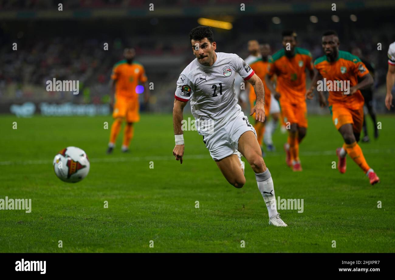 Yaoundé, Camerun, 26 gennaio 2022: !! Durante il Camerun contro la Coppa delle nazioni delle Comore-Africa allo Stadio Olembe. Prezzo Kim/CSM. Foto Stock