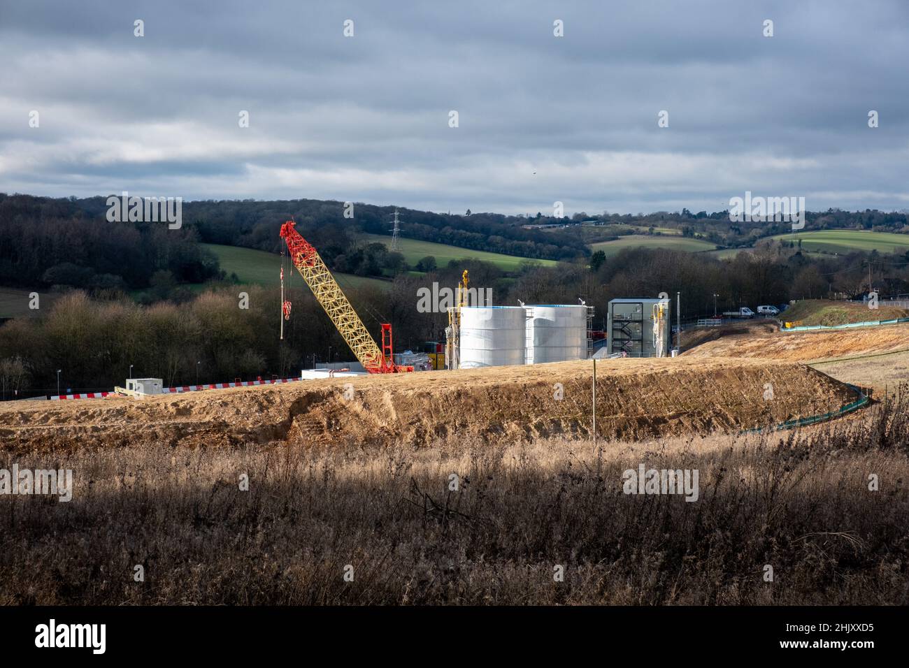 HS2 impianti a Little Missenden, Buckinghamshire, adiacente al A413. HS2/Align sta costruendo un'asta di sfiato per accedere al tunnel sotto i Chilterns Foto Stock