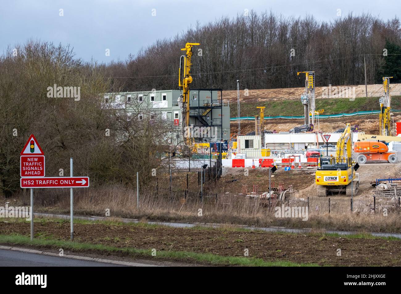 HS2 impianti a Little Missenden, Buckinghamshire, adiacente al A413. HS2/Align sta costruendo un'asta di sfiato per accedere al tunnel sotto i Chilterns Foto Stock