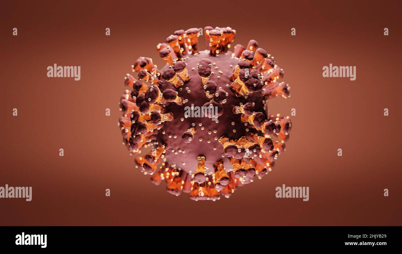 Illustrazione di una singola cellula virale, visualizzazione di un'infezione Foto Stock