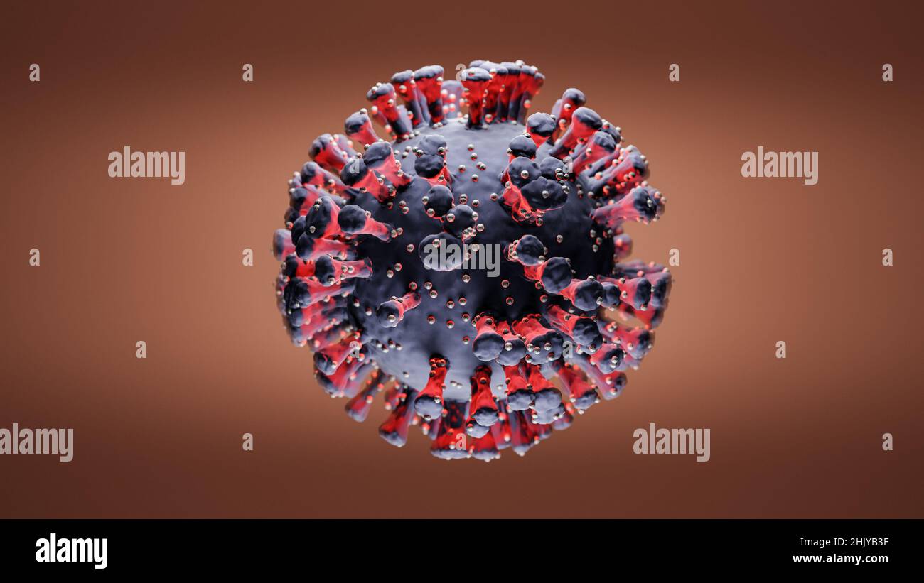 Illustrazione di una singola cellula virale, visualizzazione di un'infezione Foto Stock