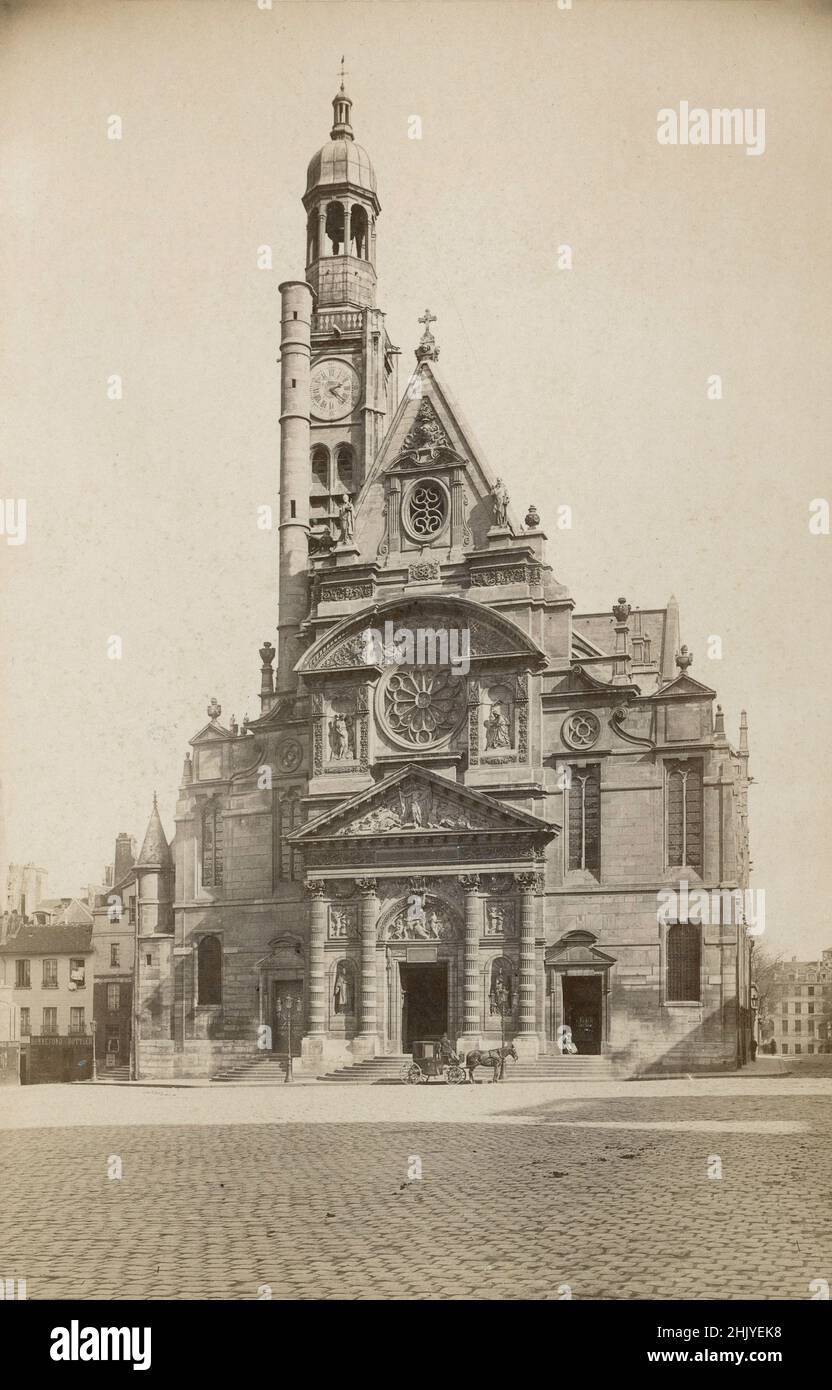 Antica fotografia del 1890 circa del Saint-Étienne-du-Mont a Parigi, Francia. FONTE: FOTO ORIGINALE DELL'ALBUME Foto Stock