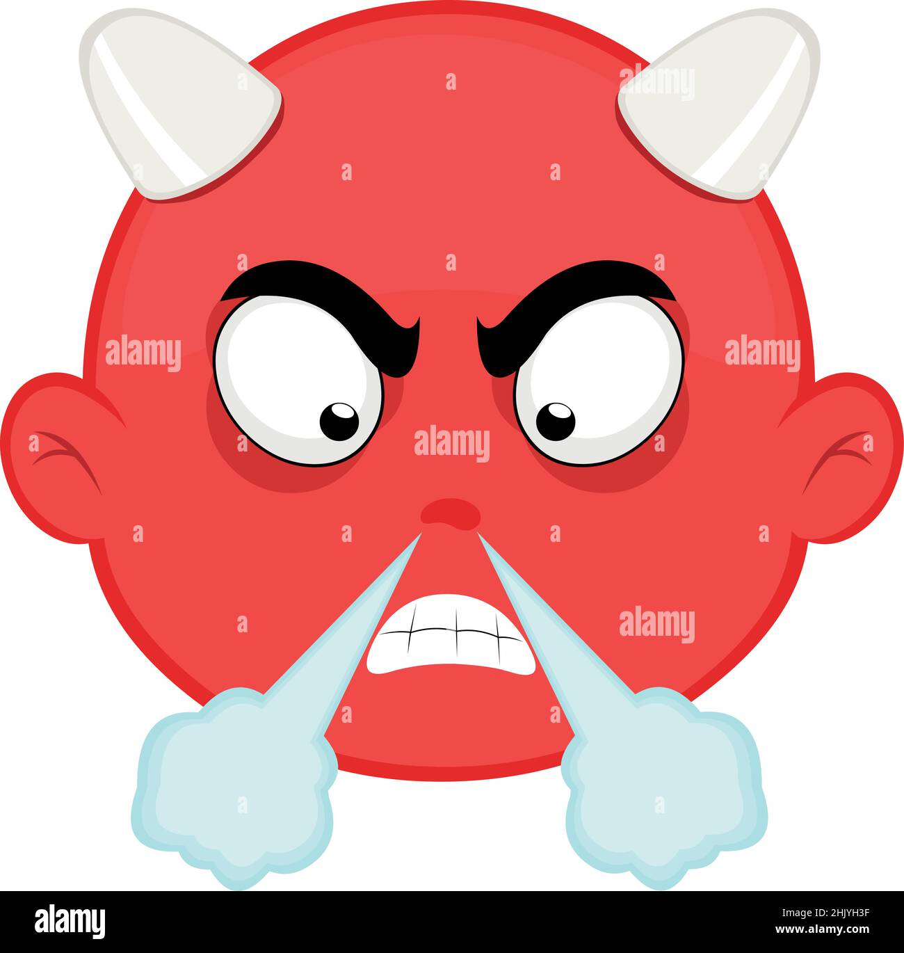 Illustrazione vettoriale del volto di un diavolo cartoon con un'espressione arrabbiata e fumante Illustrazione Vettoriale