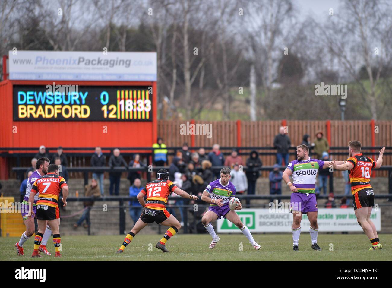 Dewsbury, Inghilterra - 30 Gennaio 2022 - General view durante il campionato di rugby League Betfred Round 1 Dewsbury Rams vs Bradford Bulls al Tetley Stadium, Dewsbury, Regno Unito Dean Williams Foto Stock