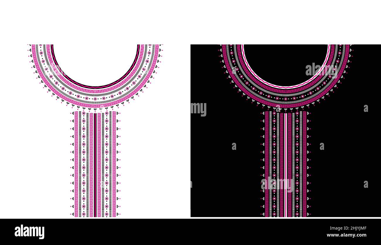 Ricamo etnico scollatura grafica fision design con forme geometriche per collari o T-shirt illustrazione vettoriale Illustrazione Vettoriale