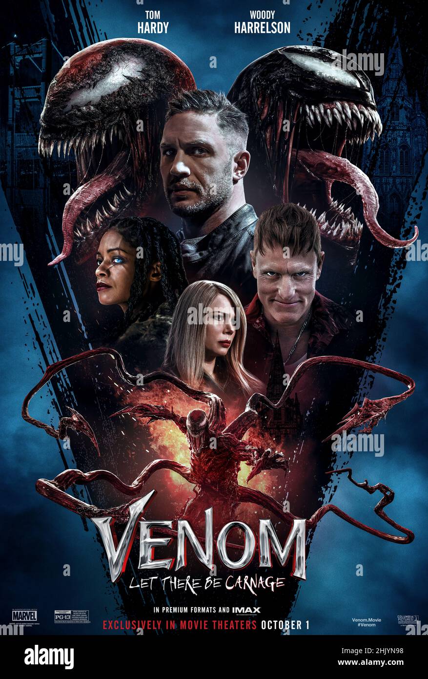 Venom: Let There Be Carnage (2021) diretto da Andy Serkis e interpretato da Woody Harrelson, Tom Hardy e Michelle Williams. Venom torna ad affrontare il criminale Carnage in questo attesissimo sequel. Foto Stock