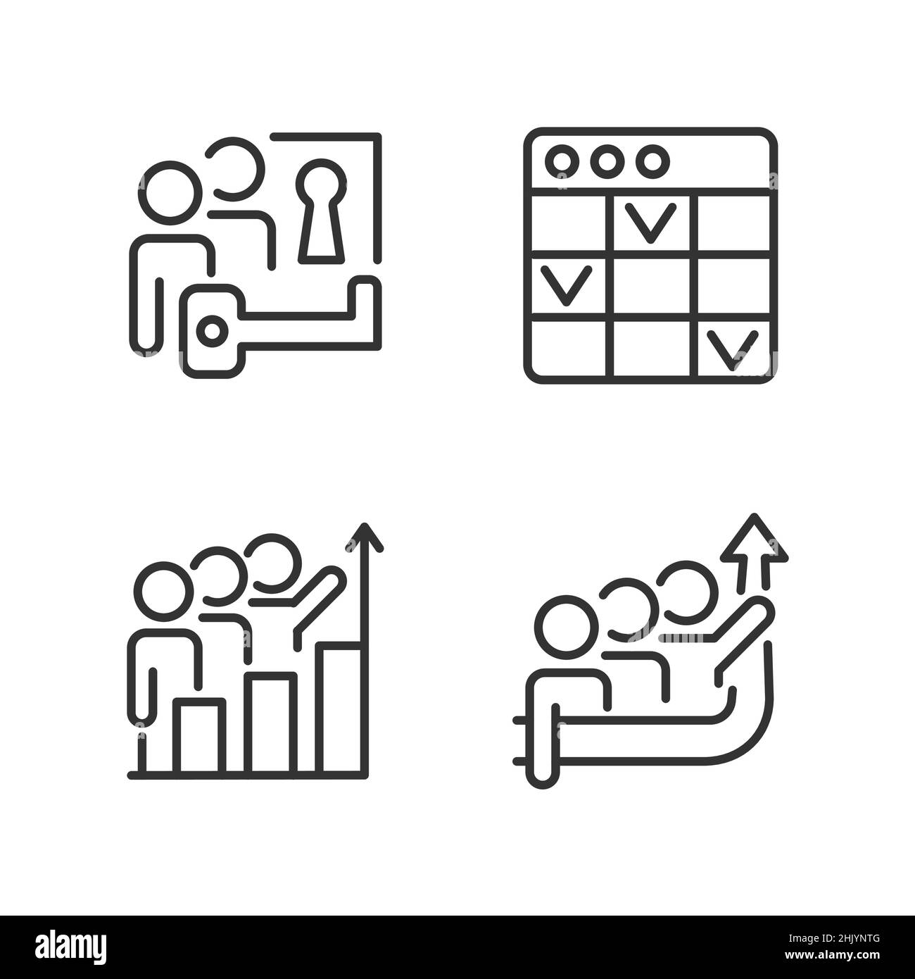 Set di icone lineari perfette per i pixel del progetto Team Illustrazione Vettoriale