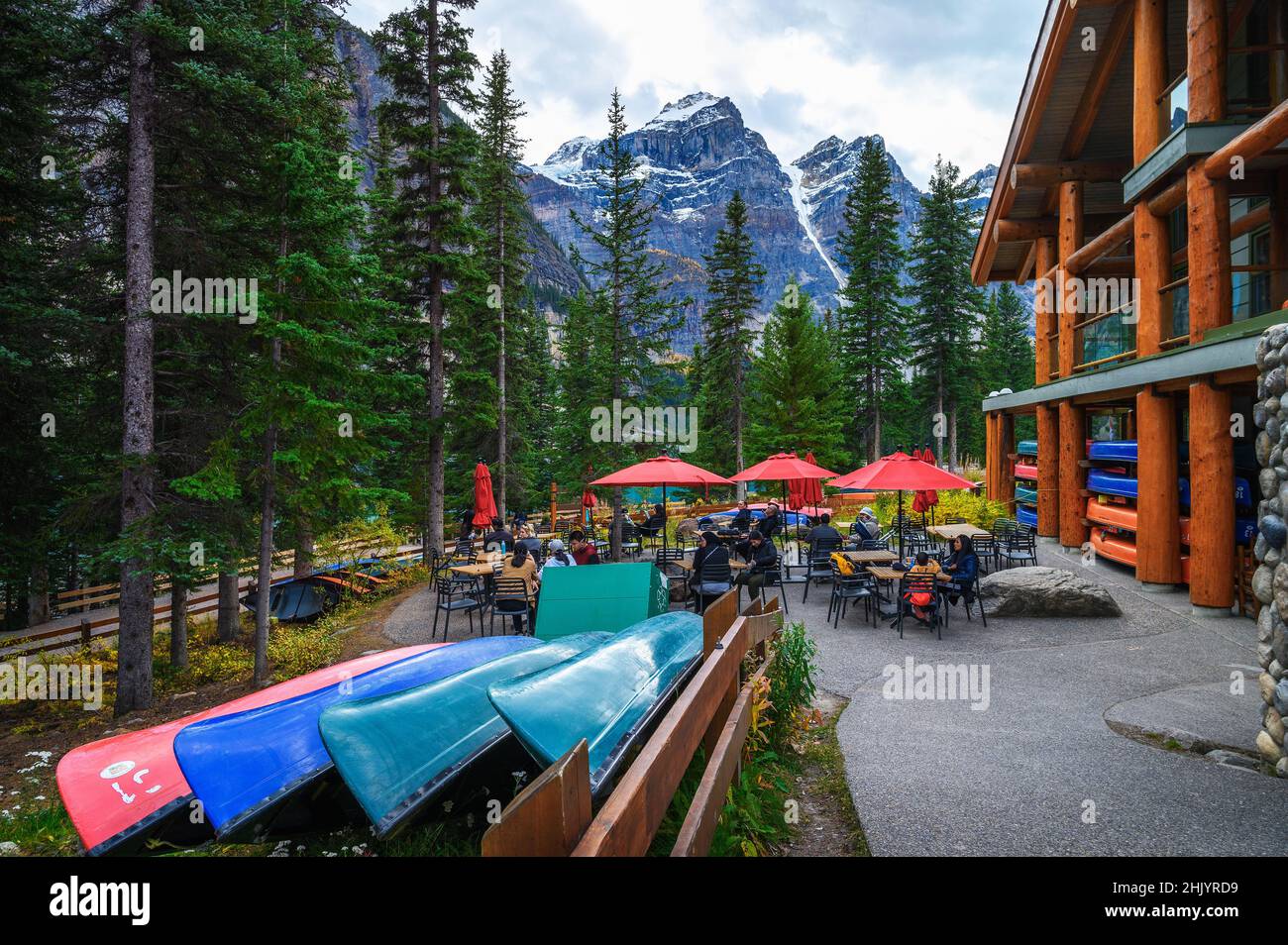 Moraine Lake Cafe a Banff National Park, Alberta, Canada Foto Stock