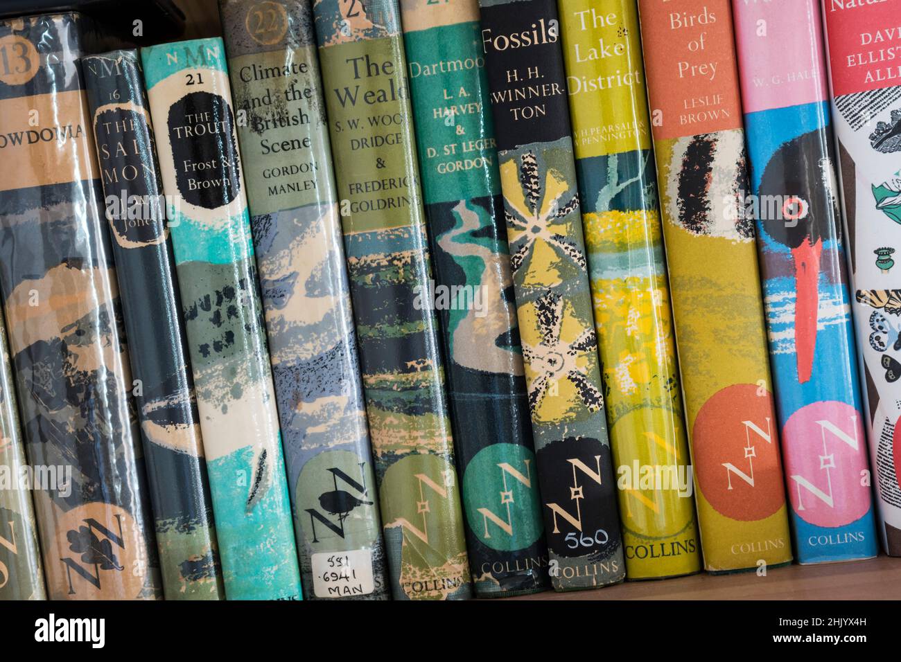Una selezione di libri Collins New Naturalist su una libreria. Foto Stock