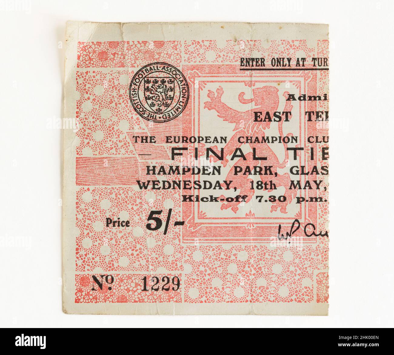 Biglietto d'ingresso per la famosa European Cup 1960 all'Hampden Park Glasgow, dove il Real Madrid batte l'Eintracht Frankfurt 7-3 Foto Stock