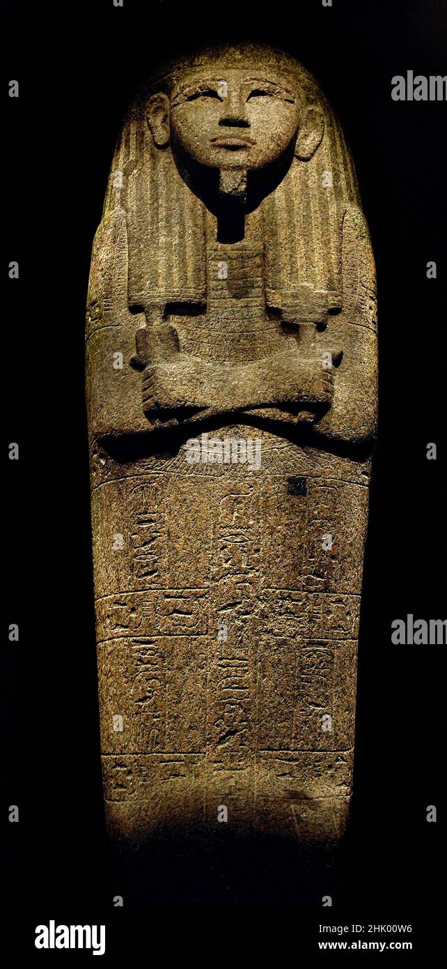 Coperchio sarcofago del sarcofago di Djehutymes, capo steward del tempio di Amun, pietra / granito, vernice, dinastia 19th (1279-1213 a.C.) Tebe, Khokha / tomba di Djehutymes. Egitto (Museo Egizio di Torino) Reign Ramesses II. Foto Stock