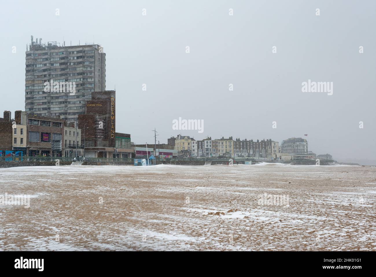 Margate Main Sands nella neve, Margate, Kent Foto Stock