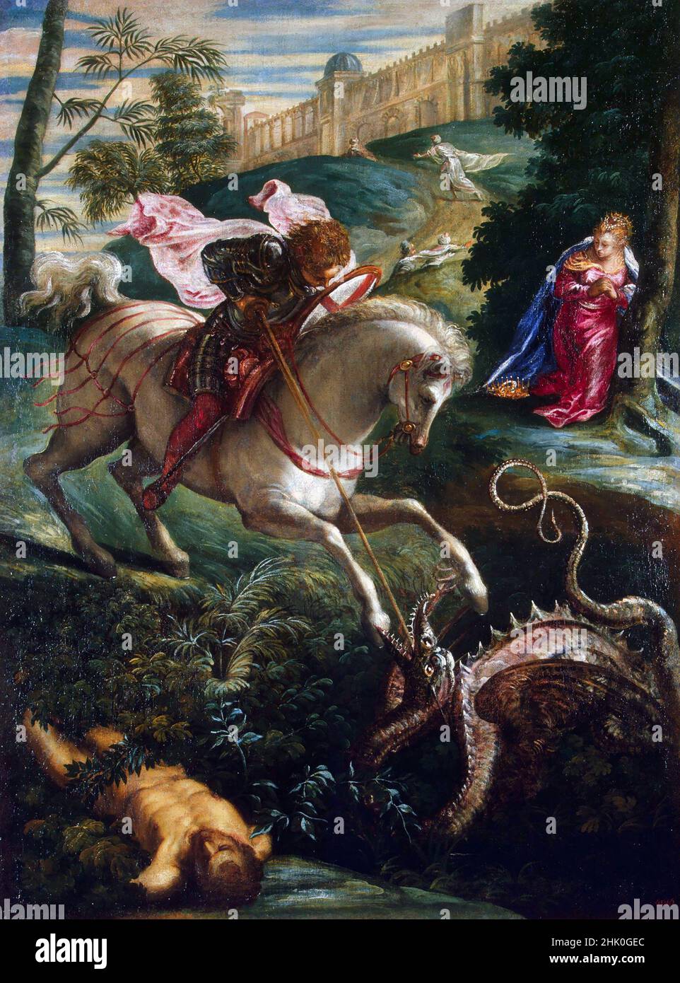 San Giorgio e il drago di Tintoretto (1518-1594), olio su tela, c.. 1543-44 Foto Stock