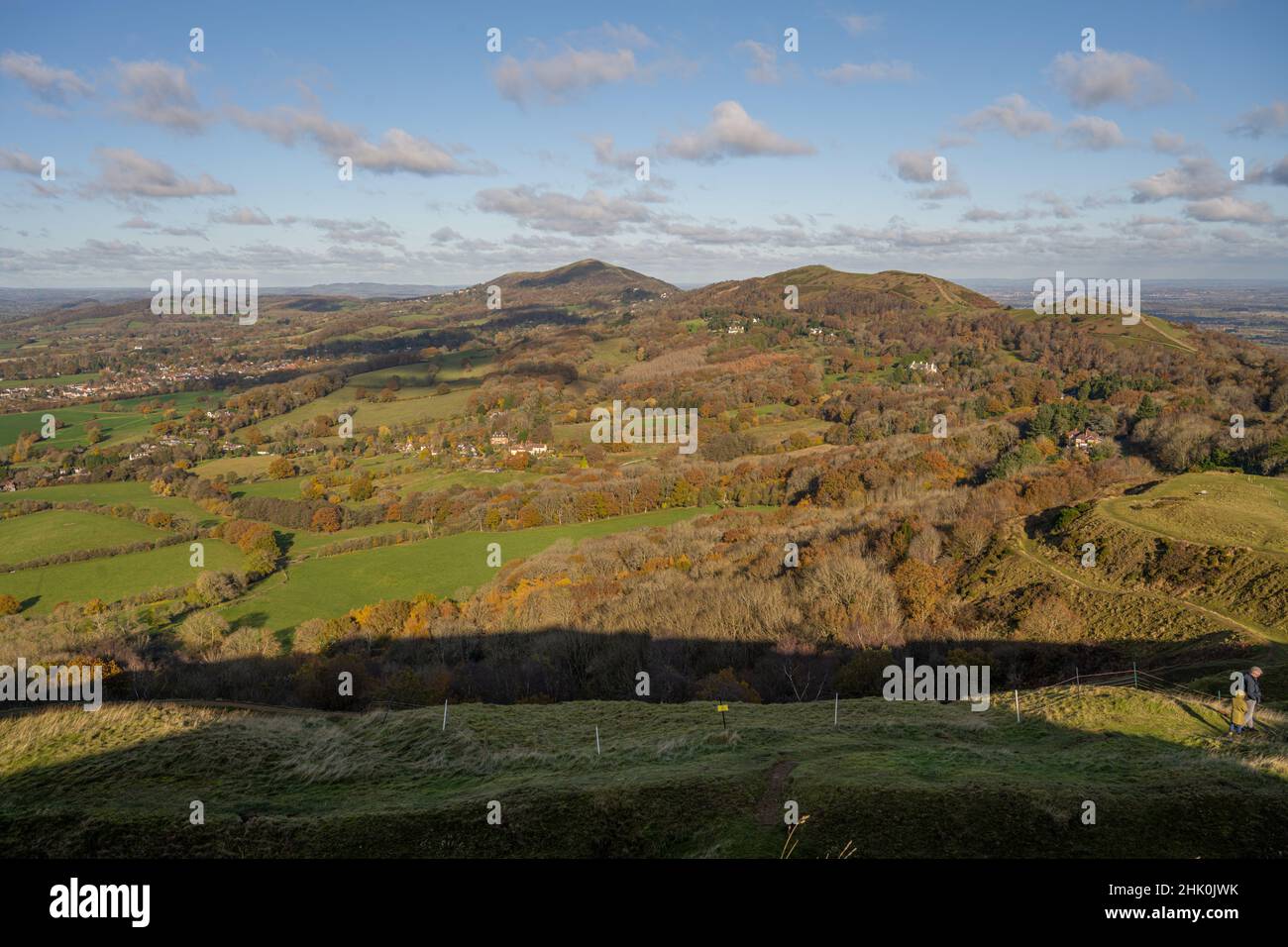 Guardando a nord lungo le colline di Malvern da British Camp Foto Stock