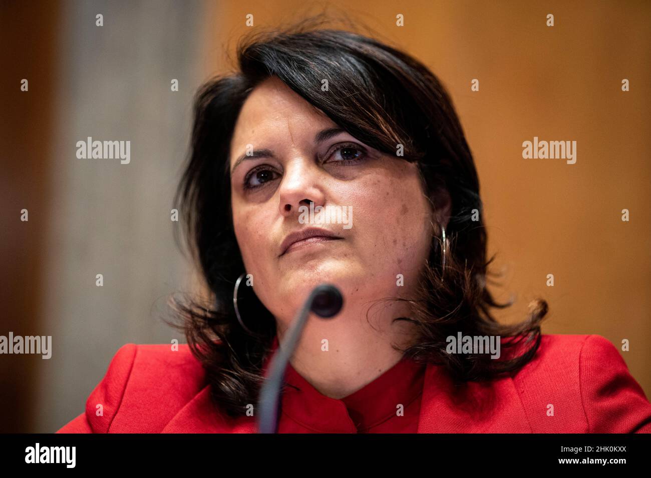 Nani Coloretti, vicedirettore dell'Ufficio di Gestione e bilancio (OMB) candidato per il Presidente degli Stati Uniti Joe Biden, ascolta durante un'audizione di conferma della Commissione per la sicurezza e gli affari governativi del Senato a Washington, DC, Stati Uniti, martedì 1 febbraio, 2022. Se confermato, Coloretti sarebbe uno dei più alti americani asiatici nella Casa Bianca amministrazione.Credit: Al Drago/Pool via CNP /MediaPunch Foto Stock