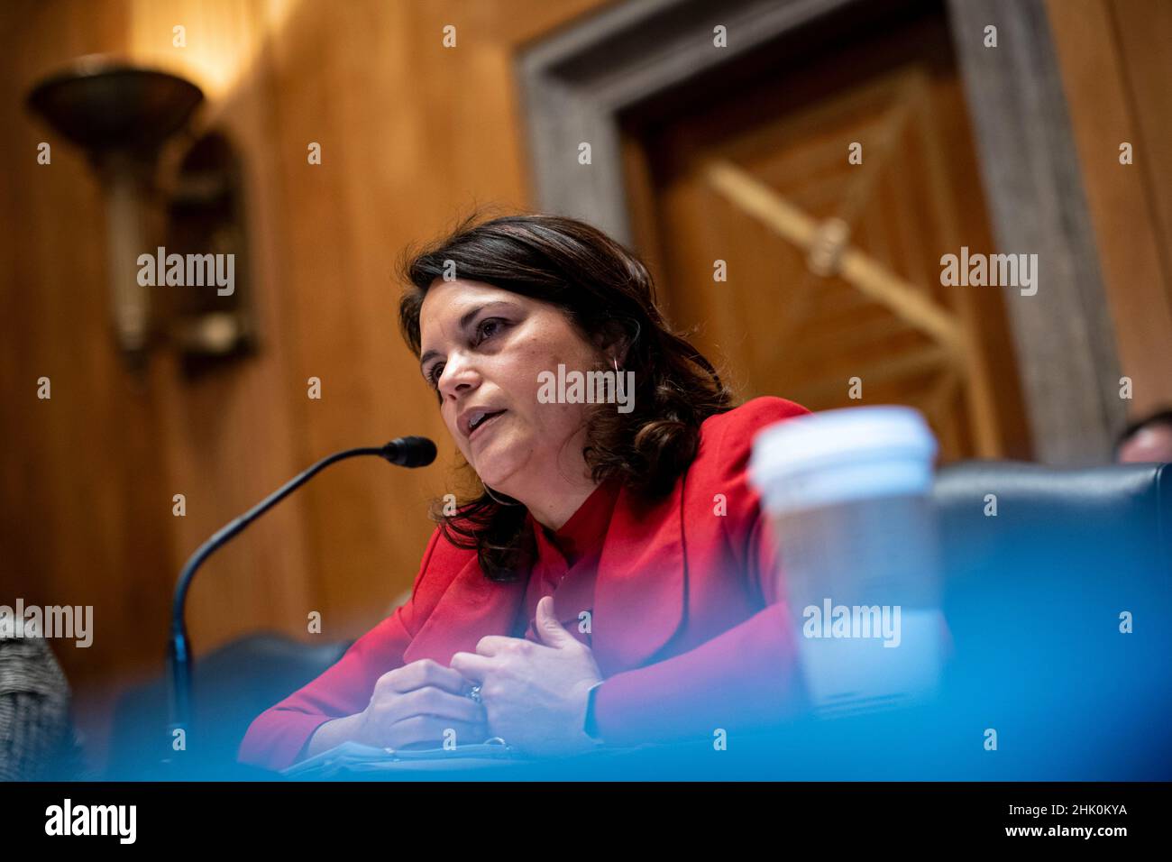 Nani Coloretti, vicedirettore dell'Ufficio di Gestione e bilancio (OMB) candidato per il Presidente degli Stati Uniti Joe Biden, parla durante un'audizione di conferma della Commissione per la sicurezza e gli affari governativi del Senato a Washington, DC, Stati Uniti, martedì 1 febbraio, 2022. Se confermato, Coloretti sarebbe uno dei più alti americani asiatici nella Casa Bianca amministrazione.Credit: Al Drago/Pool via CNP /MediaPunch Foto Stock