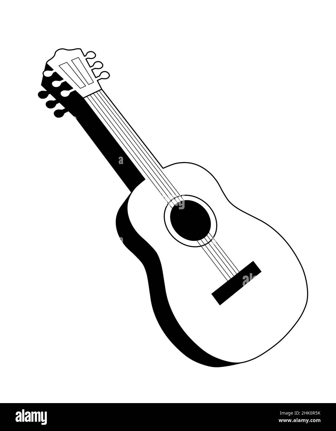 chitarra acustica in bianco e nero, semplice illustrazione isolata su sfondo bianco Foto Stock