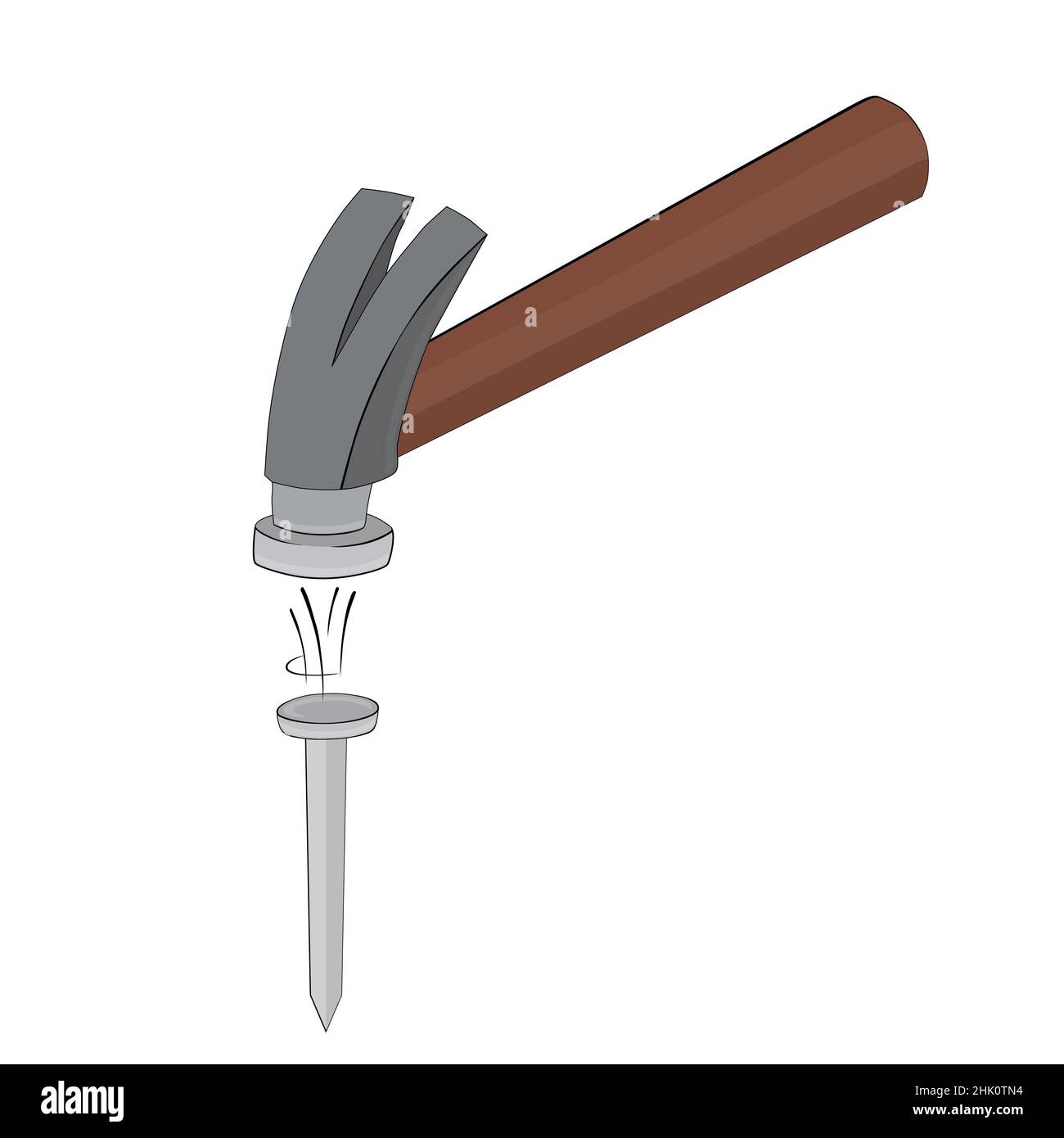 disegno di un martello ad artiglio che colpisce un chiodo Foto Stock