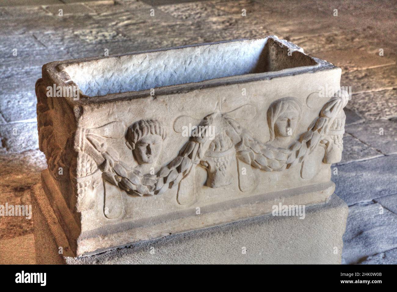 Rilievo di pietra, Museo Archeologico, Città Vecchia di Rodi, Rodi, Gruppo dell'Isola Dodecanese, Grecia Foto Stock