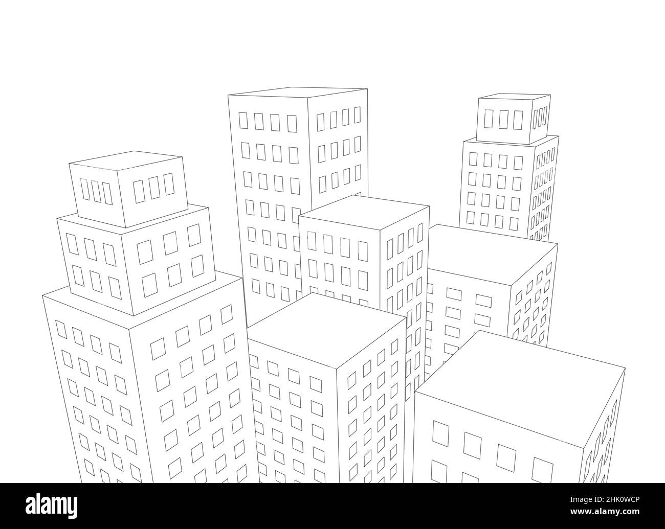 vista aerea di edifici disegno di profilo, prospettiva 3d Foto Stock