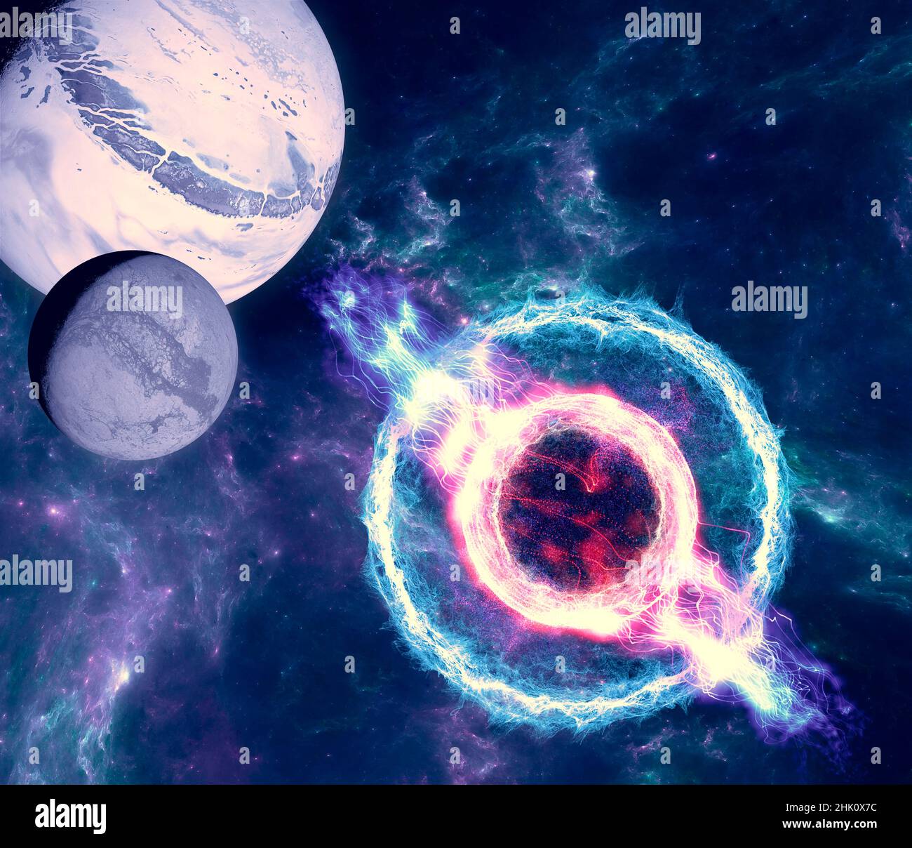Un magnetar è un tipo di stella di neutroni che si ritiene abbia un campo magnetico estremamente potente. Pianeti delle stelle ed espansione dell'universo Foto Stock