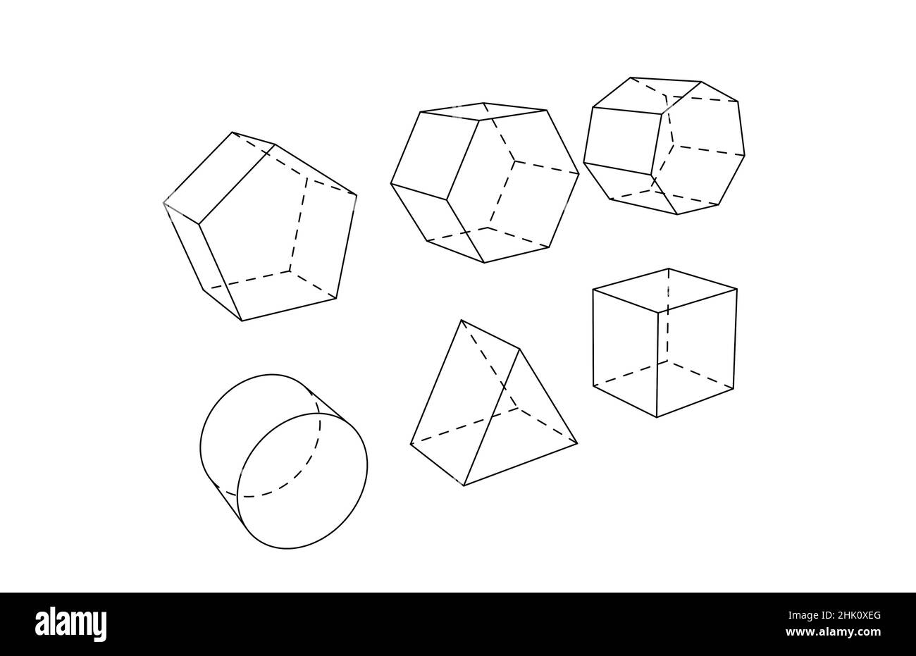 forme geometriche di base con linee tratteggiate, disegno a 3d linee Foto Stock
