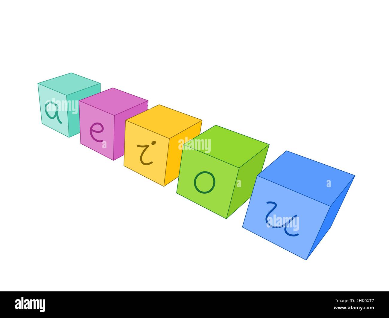 blocchi alfabetici colorati con le vocali. 3d illustrazione isolata su bianco Foto Stock