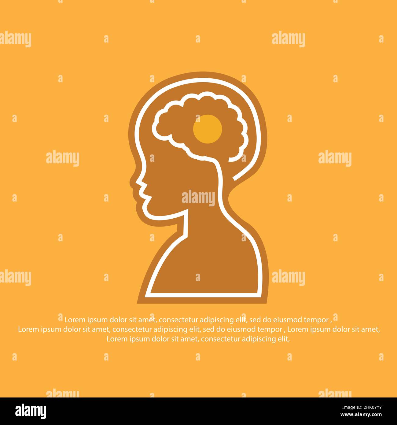 Concetto di background del cervello del bambino. Illustrazione vettoriale su sfondo arancione Illustrazione Vettoriale