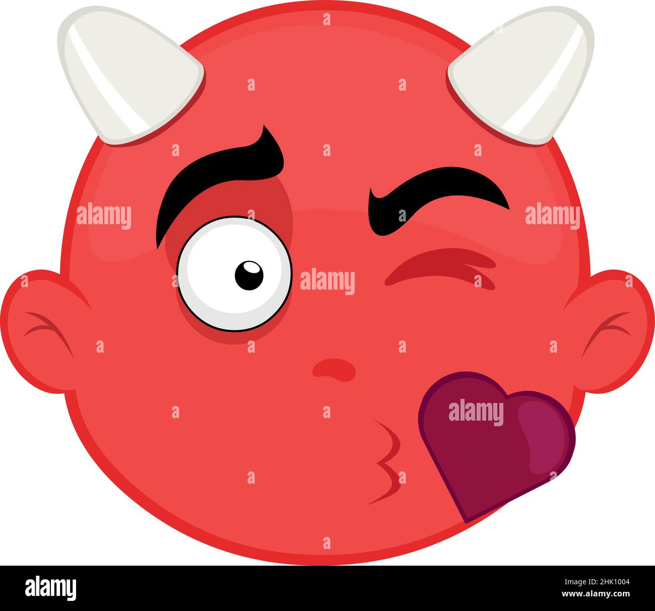 Illustrazione vettoriale del volto di un diavolo cartoon che dà un bacio a forma di cuore Illustrazione Vettoriale