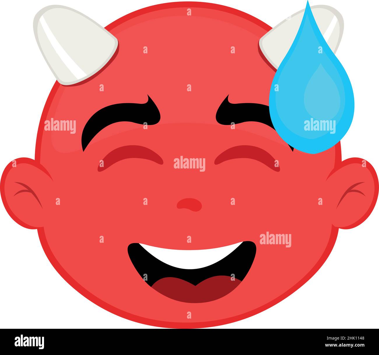 Illustrazione vettoriale del volto di un diavolo cartoon con un'espressione imbarazzata e una goccia di sudorazione che cade dalla sua testa Illustrazione Vettoriale