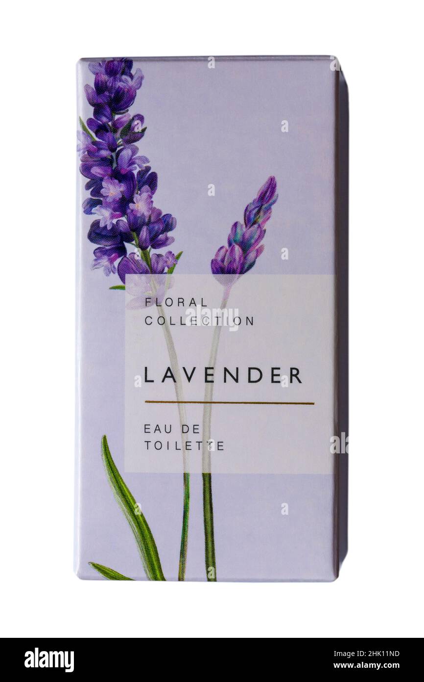 Scatola di Lavender Eau De Toilette della M&S Floral Collection isolato su sfondo bianco Foto Stock