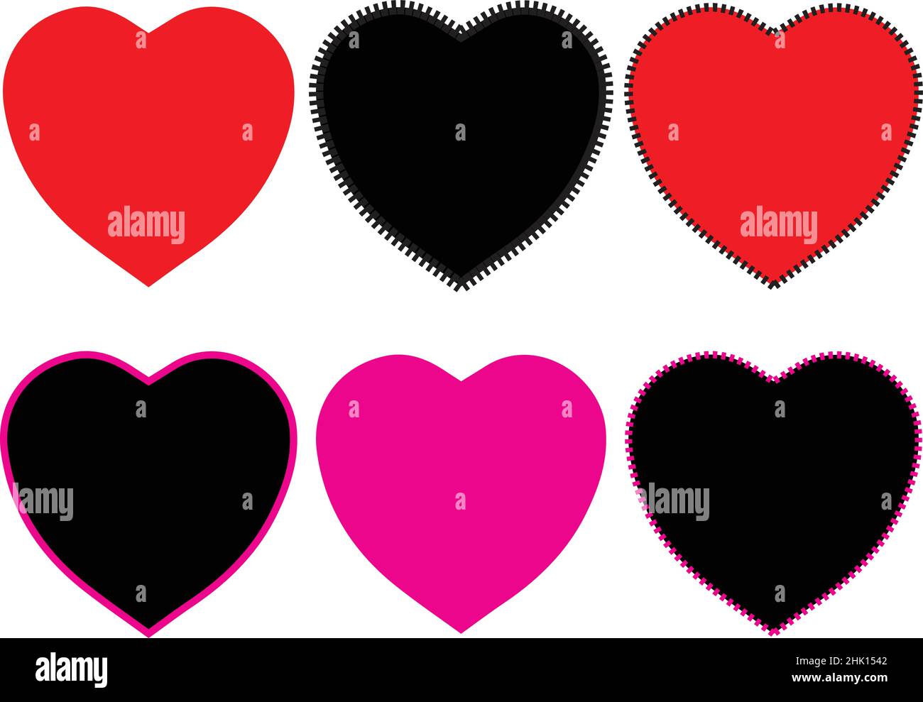 Icone vettoriali del cuore impostate, simbolo d'amore grafica stile piatto. Semplici forme cardiache isolate su sfondo bianco Illustrazione Vettoriale