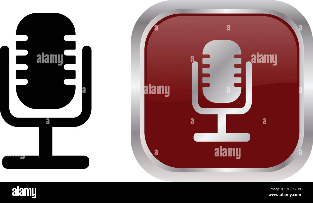 microfono icona semplice e pulsante web. Simbolo dello studio. Microfono vocale - vettore Illustrazione Vettoriale