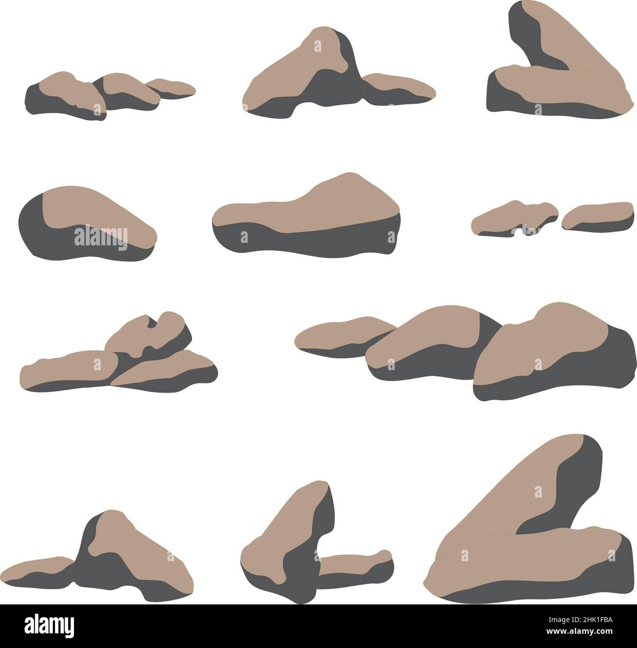 Rocce semplici di colore grigio e marrone incastonate in bianco.illustrazione vettoriale Illustrazione Vettoriale