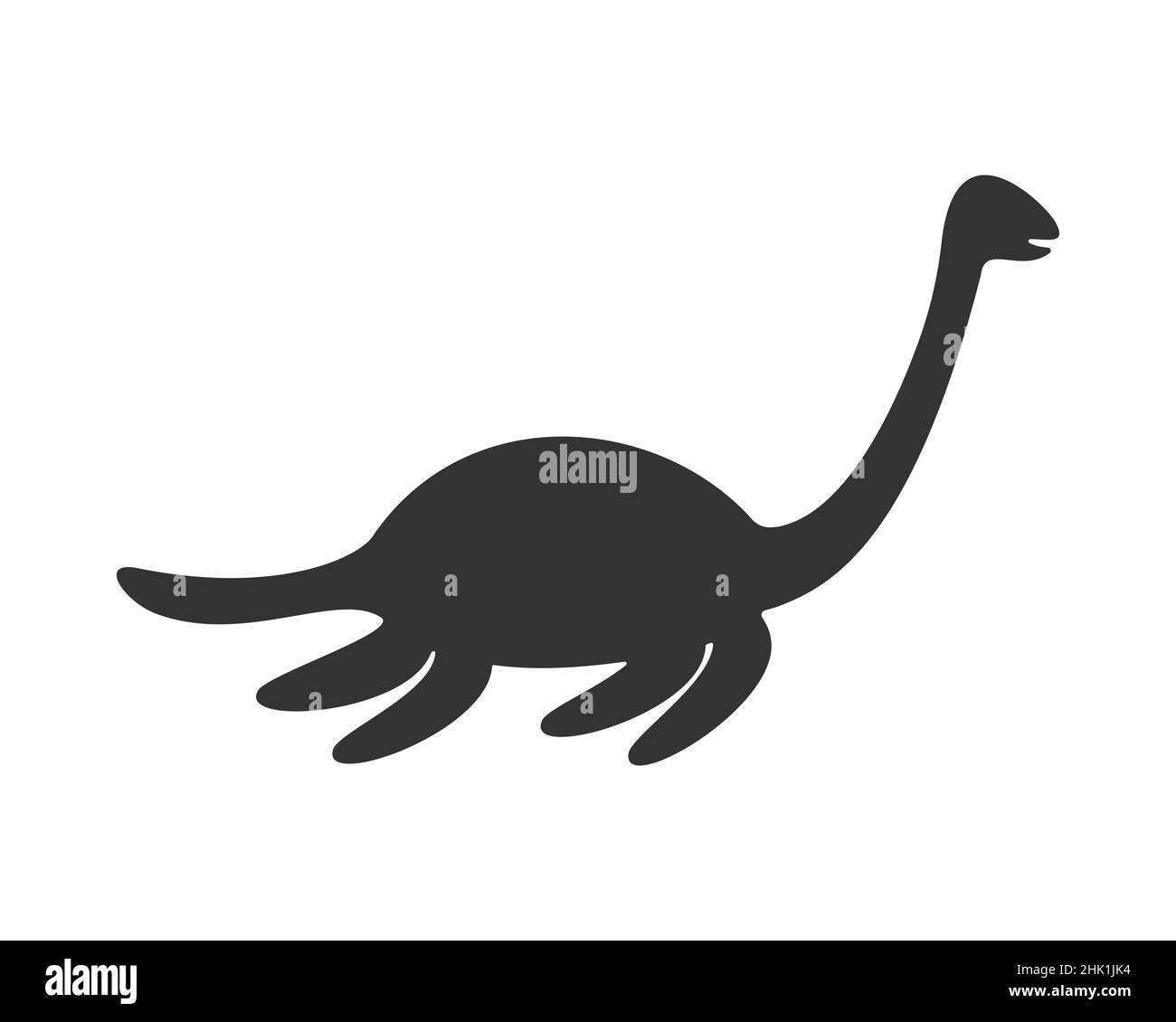 Nessie o Loch Ness silhouette mostro. Creatura famosa nel folklore scozzese. Icona del plesiosauro dei dinosauri isolata su sfondo bianco. Illustrazione grafica vettoriale Illustrazione Vettoriale