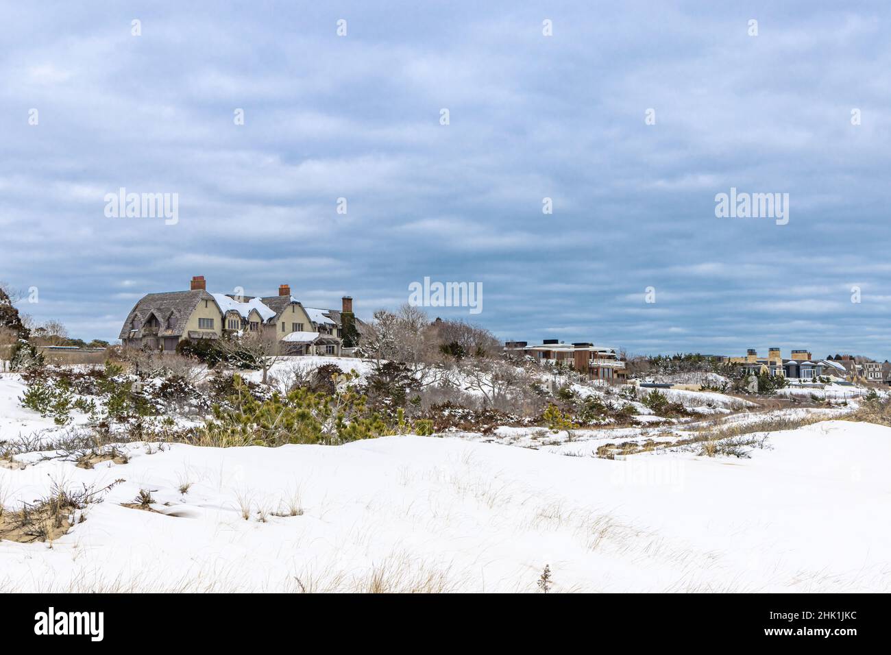 Paesaggio invernale, con tenute fronte oceano, East Hampton, NY Foto Stock