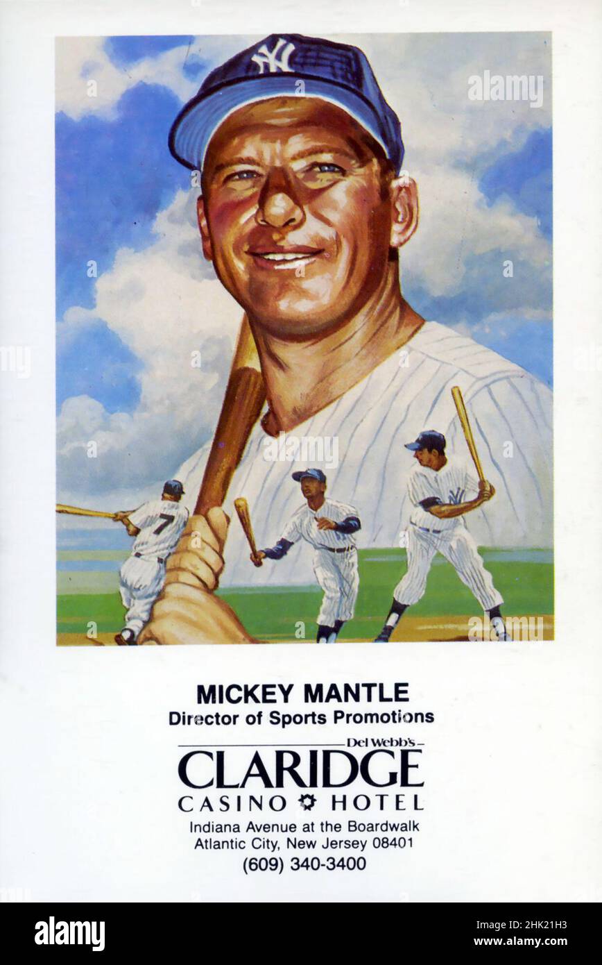 Carta di Mickey mantle come Direttore delle Promozioni sportive per il Claridge Casino Hotel di del Webb a Atlantic City, New Jersey Foto Stock