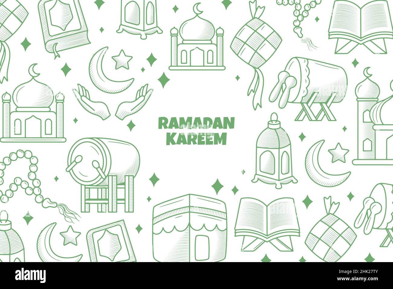 Sfondo ramadan kareem disegnato a mano con elementi lineari Illustrazione Vettoriale