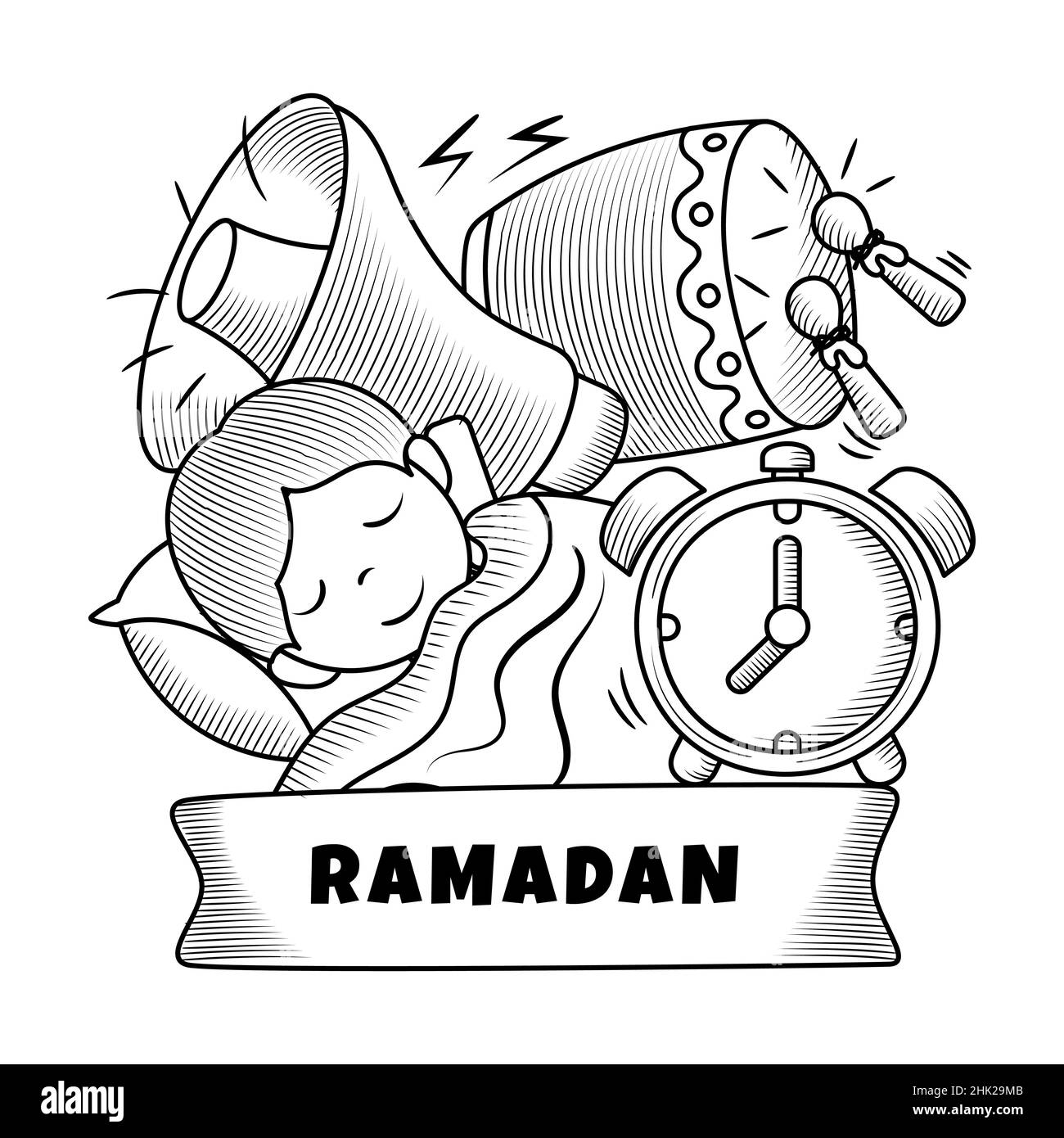 Mangiare Sahur tempo a mano elementi doodle collezioni Illustrazione Vettoriale