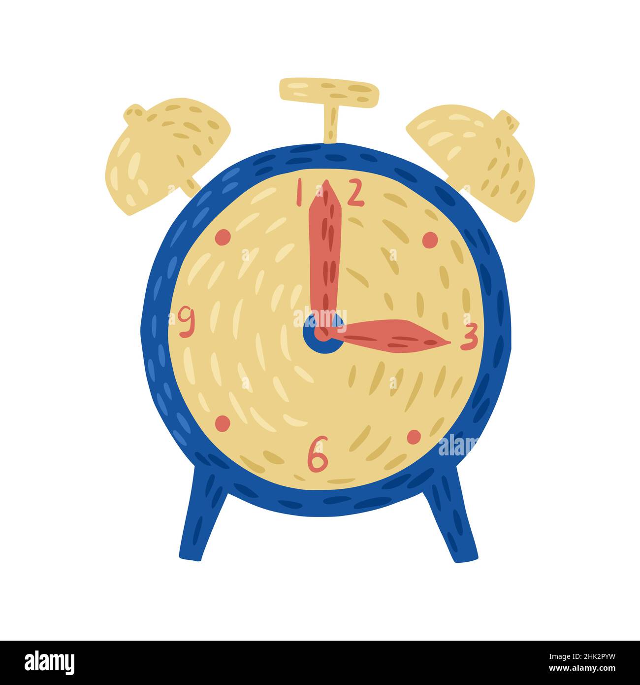 Sveglia isolata su sfondo bianco. Disegno astratto orologio forma rotonda per qualsiasi scopo. Illustrazione vettoriale del disegno. Illustrazione Vettoriale