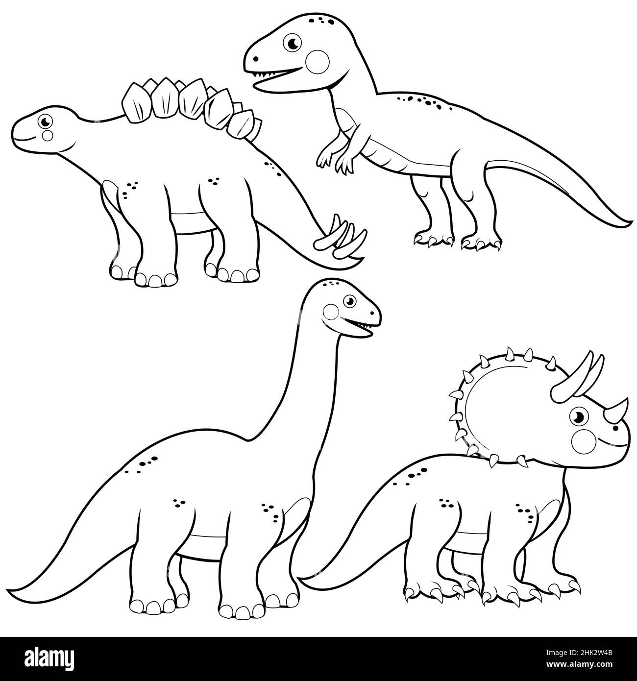 Collezione di illustrazioni dinosauri. Pagina con colorazione bianca e posteriore Foto Stock