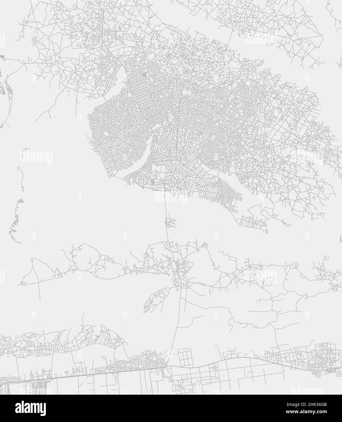 Città di Porto-Novo, capoluogo della provincia del Benin mappa vettoriale. Cartina stradale bianca, area comunale, linee bianche. Panorama urbano per turismo Illustrazione Vettoriale